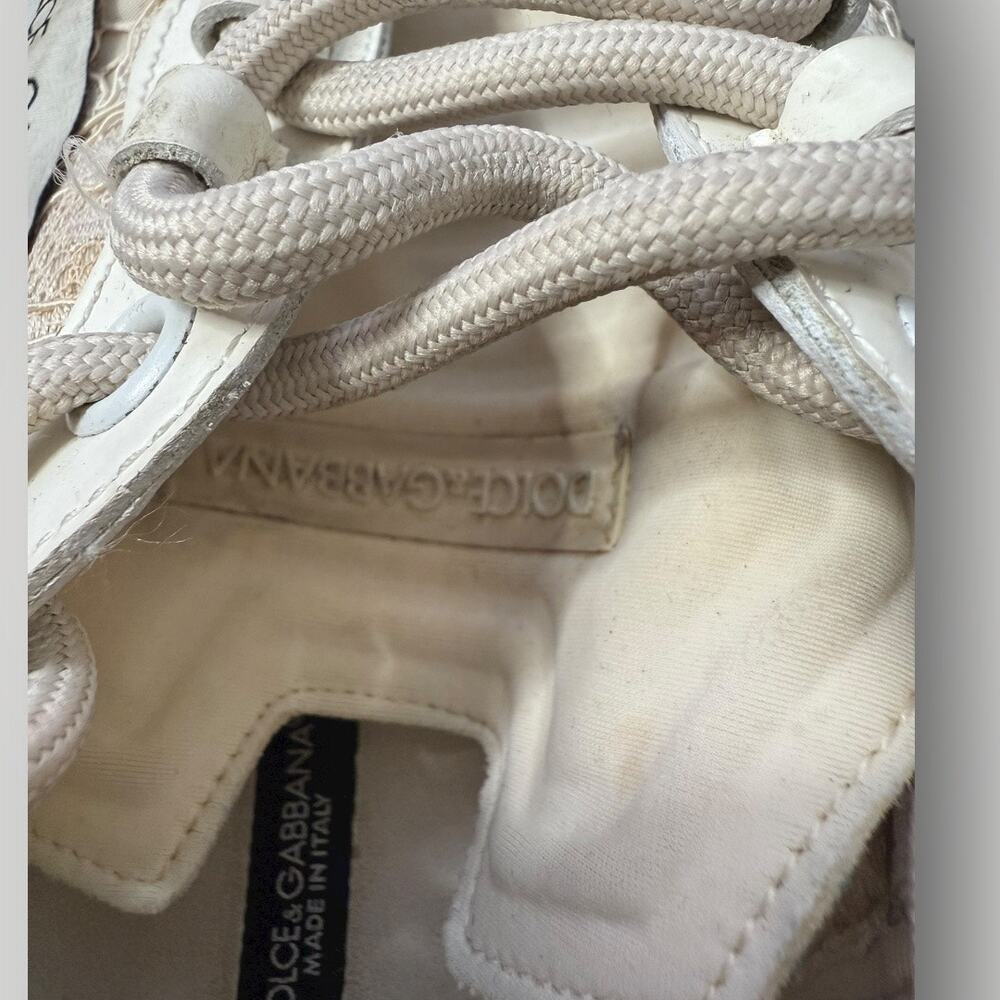 Dolce & Gabbana Lace Sneakers Beige Floral Made in Italy Women’s Size 40 - Picture 12 of 16